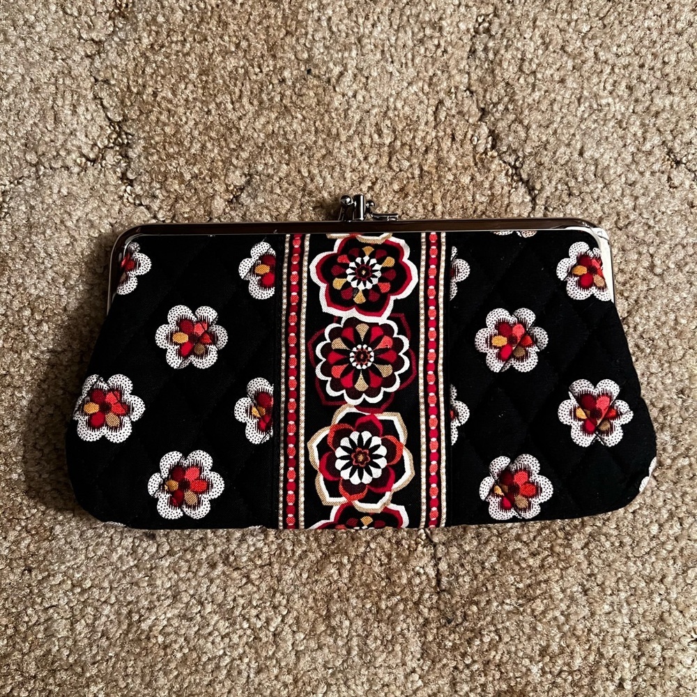 Vera Bradley Black Clutch with Red Floral Design